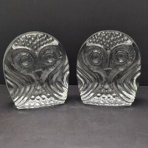 VGT,Clear Art Glass Pilgrim Owl Bookends.